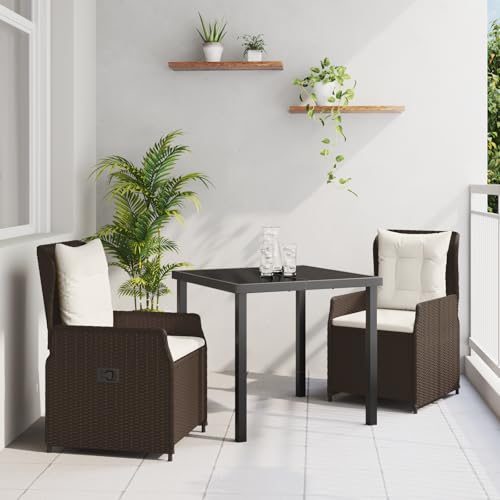 EMYRLXQW Outdoor-Sitzgelegenheiten, Outdoor-Stühle, 3-teiliges Garten-Esszimmer-Set, braunes Polyrattan von EMYRLXQW