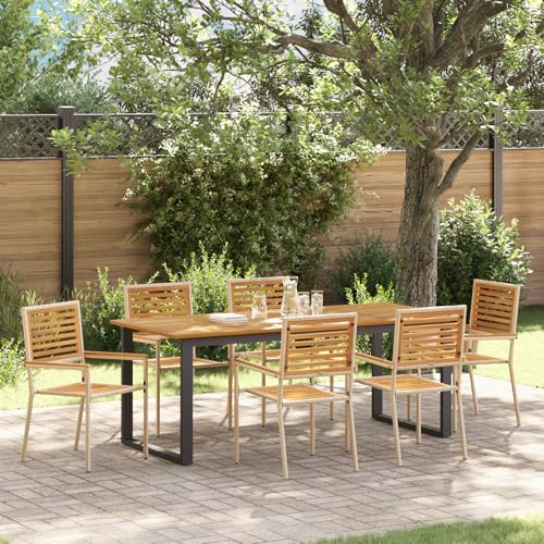 EMYRLXQW Outdoor-Sitzgelegenheiten, Outdoor-Stühle, 7-teiliges Garten-Esszimmer-Set, Poly-Rattan-Akazie, Beige EMYRLXQW Outdoor-Sitzgelegenheiten, Outdoor-Stühle, 7-teiliges Garten-Esszimmer-Set, Poly-Rattan-Akazie, Beige von EMYRLXQW
