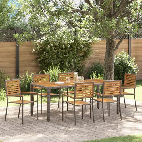 EMYRLXQW Outdoor-Sitzgelegenheiten, Outdoor-Stühle, 7-teiliges Garten-Esszimmer-Set, Poly-Rattan-Akazie, Grau EMYRLXQW Outdoor-Sitzgelegenheiten, Outdoor-Stühle, 7-teiliges Garten-Esszimmer-Set, Poly-Rattan-Akazie, Grau von EMYRLXQW