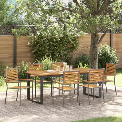 EMYRLXQW Outdoor-Sitzgelegenheiten, Outdoor-Stühle, 7-teiliges Garten-Esszimmer-Set, Poly-Rattan-Akazie, Grau EMYRLXQW Outdoor-Sitzgelegenheiten, Outdoor-Stühle, 7-teiliges Garten-Esszimmer-Set, Poly-Rattan-Akazie, Grau von EMYRLXQW