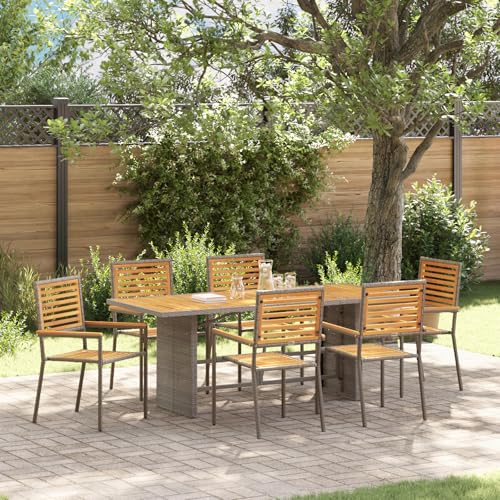 EMYRLXQW Outdoor-Sitzgelegenheiten, Outdoor-Stühle, 7-teiliges Garten-Esszimmer-Set, Poly-Rattan-Akazie, Grau EMYRLXQW Outdoor-Sitzgelegenheiten, Outdoor-Stühle, 7-teiliges Garten-Esszimmer-Set, Poly-Rattan-Akazie, Grau von EMYRLXQW