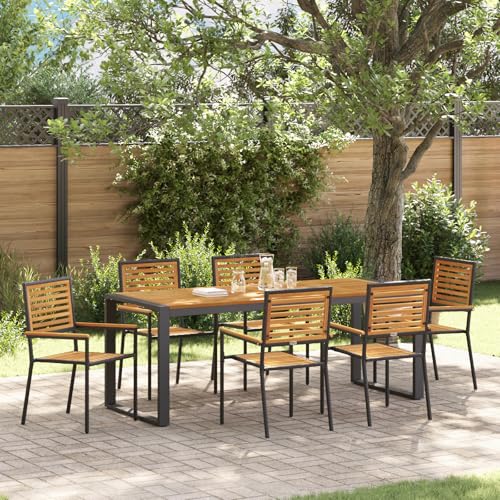 EMYRLXQW Outdoor-Sitzgelegenheiten, Outdoor-Stühle, 7-teiliges Garten-Esszimmer-Set, Poly-Rattan-Akazie, Schwarz EMYRLXQW Outdoor-Sitzgelegenheiten, Outdoor-Stühle, 7-teiliges Garten-Esszimmer-Set, Poly-Rattan-Akazie, Schwarz von EMYRLXQW