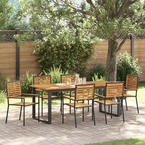 EMYRLXQW Outdoor-Sitzgelegenheiten, Outdoor-Stühle, 7-teiliges Garten-Esszimmer-Set, Poly-Rattan-Akazie, Schwarz EMYRLXQW Outdoor-Sitzgelegenheiten, Outdoor-Stühle, 7-teiliges Garten-Esszimmer-Set, Poly-Rattan-Akazie, Schwarz von EMYRLXQW