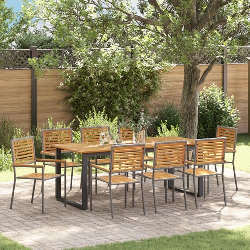 EMYRLXQW Outdoor-Sitzgelegenheiten, Outdoor-Stühle, 9-teiliges Garten-Esszimmer-Set, Poly-Rattan-Akazie, Grau EMYRLXQW Outdoor-Sitzgelegenheiten, Outdoor-Stühle, 9-teiliges Garten-Esszimmer-Set, Poly-Rattan-Akazie, Grau von EMYRLXQW
