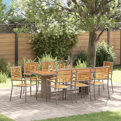 EMYRLXQW Outdoor-Sitzgelegenheiten, Outdoor-Stühle, 9-teiliges Garten-Esszimmer-Set, Poly-Rattan-Akazie, Grau EMYRLXQW Outdoor-Sitzgelegenheiten, Outdoor-Stühle, 9-teiliges Garten-Esszimmer-Set, Poly-Rattan-Akazie, Grau von EMYRLXQW