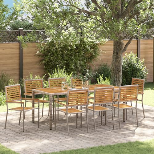 EMYRLXQW Outdoor-Sitzgelegenheiten, Outdoor-Stühle, 9-teiliges Garten-Esszimmer-Set, Poly-Rattan-Akazie, Grau EMYRLXQW Outdoor-Sitzgelegenheiten, Outdoor-Stühle, 9-teiliges Garten-Esszimmer-Set, Poly-Rattan-Akazie, Grau von EMYRLXQW