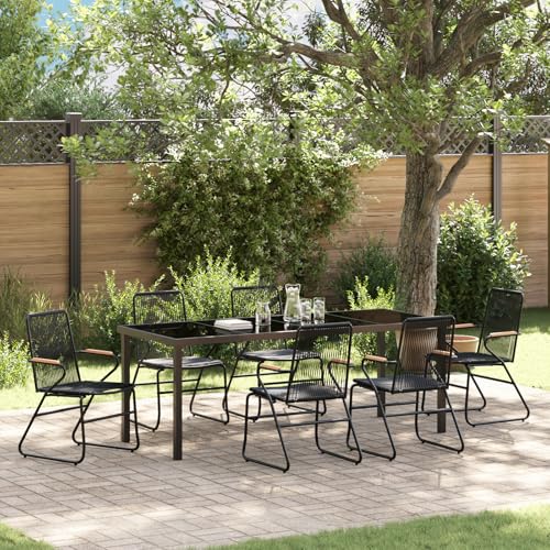 EMYRLXQW Outdoor-Sitzgelegenheiten, Stühle für den Außenbereich, 7-teiliges Garten-Esstisch-Set, schwarzes PVC-Rattan von EMYRLXQW