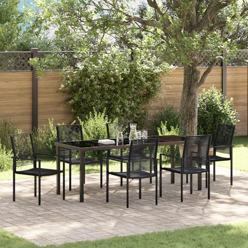 EMYRLXQW Outdoor-Sitzgelegenheiten, Stühle für den Außenbereich, 7-teiliges Garten-Esstisch-Set, schwarzes PVC-Rattan von EMYRLXQW