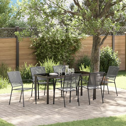 EMYRLXQW Outdoor-Sitzgelegenheiten, Stühle für den Außenbereich, 7-teiliges Garten-Esszimmer-Set, Anthrazit-Stahl von EMYRLXQW