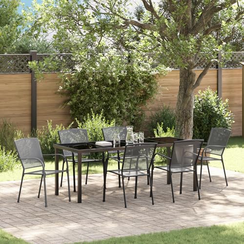 EMYRLXQW Outdoor-Sitzgelegenheiten, Stühle für den Außenbereich, 7-teiliges Garten-Esszimmer-Set, Anthrazit-Stahl von EMYRLXQW