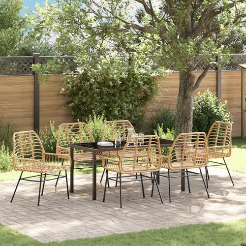 EMYRLXQW Outdoor-Sitzgelegenheiten, Stühle für den Außenbereich, 7-teiliges Garten-Esszimmer-Set, braunes Polyrattan von EMYRLXQW