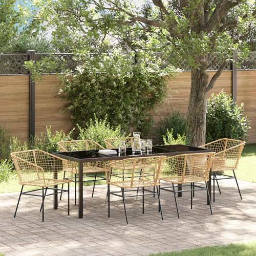 EMYRLXQW Outdoor-Sitzgelegenheiten, Stühle für den Außenbereich, 7-teiliges Garten-Esszimmer-Set, braunes Polyrattan von EMYRLXQW