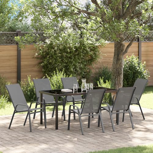 EMYRLXQW Outdoor-Sitzgelegenheiten, Stühle für den Außenbereich, 7-teiliges Garten-Esszimmer-Set, graues Textilene und Stahl von EMYRLXQW