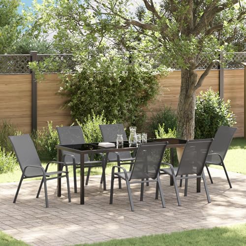 EMYRLXQW Outdoor-Sitzgelegenheiten, Stühle für den Außenbereich, 7-teiliges Garten-Esszimmer-Set, graues Textilene und Stahl von EMYRLXQW
