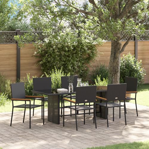 EMYRLXQW Outdoor-Sitzgelegenheiten, Stühle für den Außenbereich, 7-teiliges Garten-Esszimmer-Set, schwarzes Polyrattan EMYRLXQW Outdoor-Sitzgelegenheiten, Stühle für den Außenbereich, 7-teiliges Garten-Esszimmer-Set, schwarzes Polyrattan von EMYRLXQW