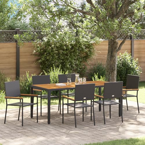 EMYRLXQW Outdoor-Sitzgelegenheiten, Stühle für den Außenbereich, 7-teiliges Garten-Esszimmer-Set, schwarzes Polyrattan EMYRLXQW Outdoor-Sitzgelegenheiten, Stühle für den Außenbereich, 7-teiliges Garten-Esszimmer-Set, schwarzes Polyrattan von EMYRLXQW