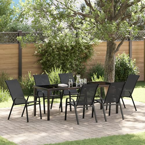 EMYRLXQW Outdoor-Sitzgelegenheiten, Stühle für den Außenbereich, 7-teiliges Garten-Esszimmer-Set, schwarzes Textilene und Stahl von EMYRLXQW