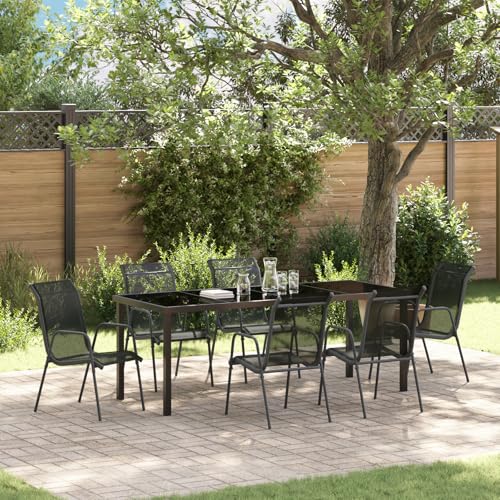 EMYRLXQW Outdoor-Sitzgelegenheiten, Stühle für den Außenbereich, 7-teiliges Garten-Esszimmer-Set, schwarzes Textilene und Stahl von EMYRLXQW
