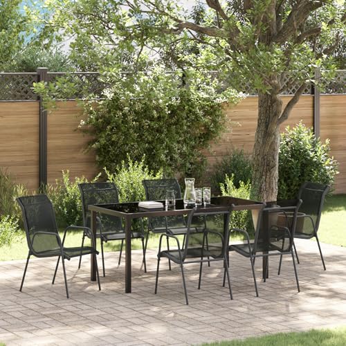 EMYRLXQW Outdoor-Sitzgelegenheiten, Stühle für den Außenbereich, 7-teiliges Garten-Esszimmer-Set, schwarzes Textilene und Stahl von EMYRLXQW
