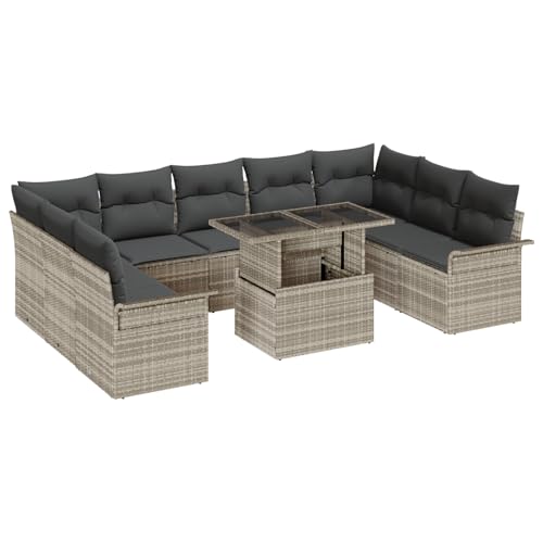 EMYRLXQW Outdoor-Sitzgruppe, Outdoor-Sofas, 10-teiliges Gartensofa-Set mit Kissen, hellgrau, Polyrattan EMYRLXQW Outdoor-Sitzgruppe, Outdoor-Sofas, 10-teiliges Gartensofa-Set mit Kissen, hellgrau, Polyrattan von EMYRLXQW
