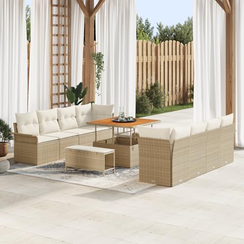 EMYRLXQW Outdoor-Sitzgruppe, Outdoor-Sofas, 11-teiliges Gartensofa-Set mit Kissen, Poly-Rattan-Akazie, Beige EMYRLXQW Outdoor-Sitzgruppe, Outdoor-Sofas, 11-teiliges Gartensofa-Set mit Kissen, Poly-Rattan-Akazie, Beige von EMYRLXQW