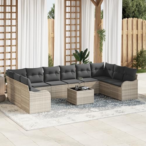 EMYRLXQW Outdoor-Sitzgruppe, Outdoor-Sofas, 11-teiliges Gartensofa-Set mit Kissen, graues Polyrattan von EMYRLXQW