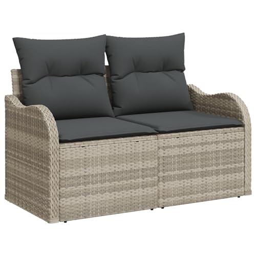 EMYRLXQW Outdoor-Sitzgruppe, Outdoor-Sofas, 11-teiliges Gartensofa-Set mit Kissen, graues Polyrattan von EMYRLXQW