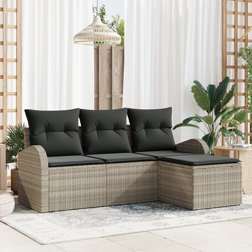 EMYRLXQW Outdoor-Sitzgruppe, Outdoor-Sofas, 4-teiliges Gartensofa-Set mit Kissen, hellgraues Polyrattan EMYRLXQW Outdoor-Sitzgruppe, Outdoor-Sofas, 4-teiliges Gartensofa-Set mit Kissen, hellgraues Polyrattan von EMYRLXQW