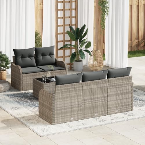EMYRLXQW Outdoor-Sitzgruppe, Outdoor-Sofas, 6-teiliges Gartensofa-Set mit Kissen, hellgrau, Polyrattan EMYRLXQW Outdoor-Sitzgruppe, Outdoor-Sofas, 6-teiliges Gartensofa-Set mit Kissen, hellgrau, Polyrattan von EMYRLXQW