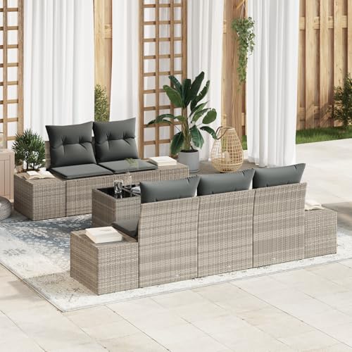 EMYRLXQW Outdoor-Sitzgruppe, Outdoor-Sofas, 6-teiliges Gartensofa-Set mit Kissen, hellgrau, Polyrattan EMYRLXQW Outdoor-Sitzgruppe, Outdoor-Sofas, 6-teiliges Gartensofa-Set mit Kissen, hellgrau, Polyrattan von EMYRLXQW
