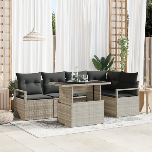 EMYRLXQW Outdoor-Sitzgruppe, Outdoor-Sofas, 6-teiliges Gartensofa-Set mit Kissen, hellgrau, Polyrattan EMYRLXQW Outdoor-Sitzgruppe, Outdoor-Sofas, 6-teiliges Gartensofa-Set mit Kissen, hellgrau, Polyrattan von EMYRLXQW