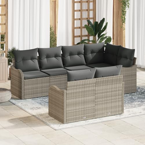 EMYRLXQW Outdoor-Sitzgruppe, Outdoor-Sofas, 7-teilig, hellgrau, Polyrattan-Gartensofa-Set mit Kissen EMYRLXQW Outdoor-Sitzgruppe, Outdoor-Sofas, 7-teilig, hellgrau, Polyrattan-Gartensofa-Set mit Kissen von EMYRLXQW