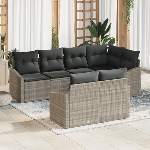 EMYRLXQW Outdoor-Sitzgruppe, Outdoor-Sofas, 7-teiliges Garten-Ess-Set mit Kissen, hellgraues Polyrattan EMYRLXQW Outdoor-Sitzgruppe, Outdoor-Sofas, 7-teiliges Garten-Ess-Set mit Kissen, hellgraues Polyrattan von EMYRLXQW