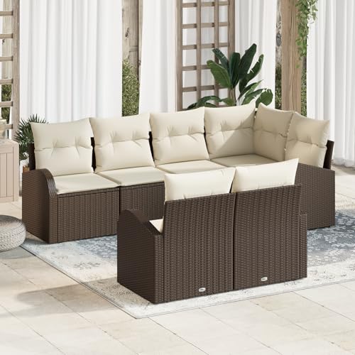 EMYRLXQW Outdoor-Sitzgruppe, Outdoor-Sofas, 7-teiliges Gartensofa-Set mit Kissen, braunes Polyrattan EMYRLXQW Outdoor-Sitzgruppe, Outdoor-Sofas, 7-teiliges Gartensofa-Set mit Kissen, braunes Polyrattan von EMYRLXQW
