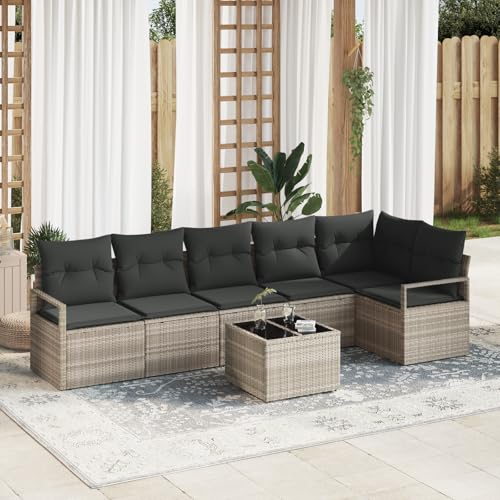 EMYRLXQW Outdoor-Sitzgruppe, Outdoor-Sofas, 7-teiliges Gartensofa-Set mit Kissen, graues Polyrattan von EMYRLXQW