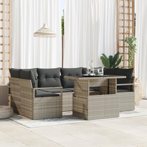 EMYRLXQW Outdoor-Sitzgruppe, Outdoor-Sofas, 7-teiliges Gartensofa-Set mit Kissen, hellgrau, Polyrattan EMYRLXQW Outdoor-Sitzgruppe, Outdoor-Sofas, 7-teiliges Gartensofa-Set mit Kissen, hellgrau, Polyrattan von EMYRLXQW
