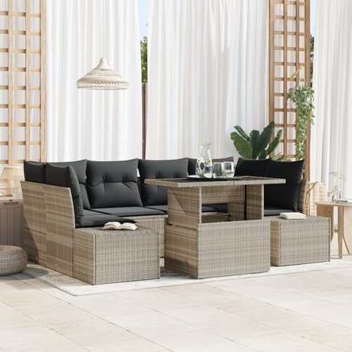 EMYRLXQW Outdoor-Sitzgruppe, Outdoor-Sofas, 7-teiliges Gartensofa-Set mit Kissen, hellgrau, Polyrattan EMYRLXQW Outdoor-Sitzgruppe, Outdoor-Sofas, 7-teiliges Gartensofa-Set mit Kissen, hellgrau, Polyrattan von EMYRLXQW