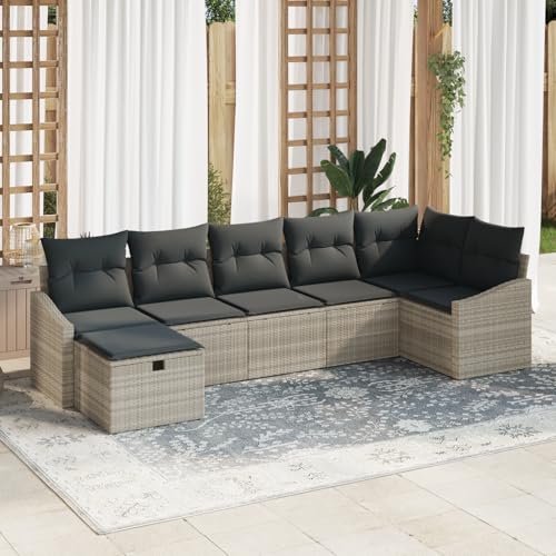 EMYRLXQW Outdoor-Sitzgruppe, Outdoor-Sofas, 7-teiliges Gartensofa-Set mit Kissen, hellgrau, Polyrattan EMYRLXQW Outdoor-Sitzgruppe, Outdoor-Sofas, 7-teiliges Gartensofa-Set mit Kissen, hellgrau, Polyrattan von EMYRLXQW