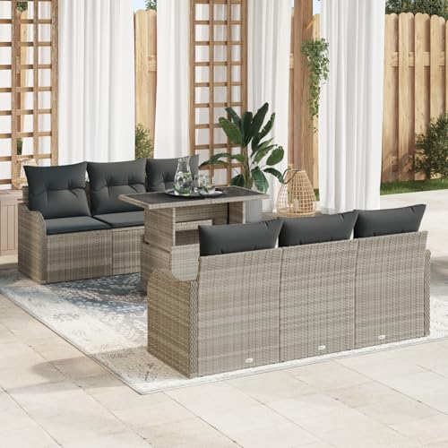 EMYRLXQW Outdoor-Sitzgruppe, Outdoor-Sofas, 7-teiliges Gartensofa-Set mit Kissen, hellgraues Polyrattan EMYRLXQW Outdoor-Sitzgruppe, Outdoor-Sofas, 7-teiliges Gartensofa-Set mit Kissen, hellgraues Polyrattan von EMYRLXQW