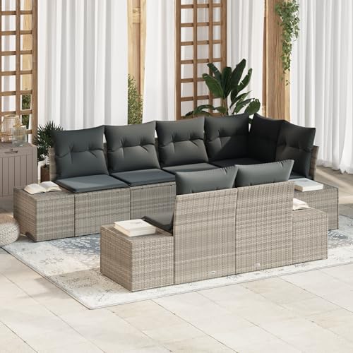 EMYRLXQW Outdoor-Sitzgruppe, Outdoor-Sofas, 7-teiliges Gartensofa-Set mit Kissen, hellgraues Polyrattan EMYRLXQW Outdoor-Sitzgruppe, Outdoor-Sofas, 7-teiliges Gartensofa-Set mit Kissen, hellgraues Polyrattan von EMYRLXQW