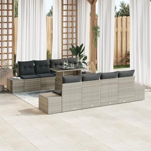 EMYRLXQW Outdoor-Sitzgruppe, Outdoor-Sofas, 7-teiliges Gartensofa-Set mit Kissen, hellgraues Polyrattan von EMYRLXQW