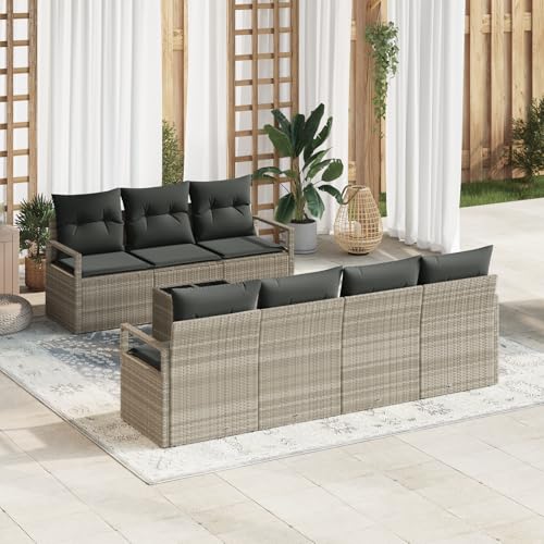 EMYRLXQW Outdoor-Sitzgruppe, Outdoor-Sofas, 8-teiliges Gartensofa-Set mit Kissen, hellgrau, Polyrattan von EMYRLXQW