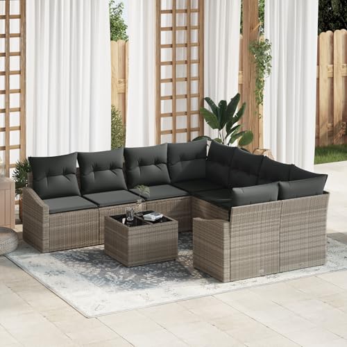 EMYRLXQW Outdoor-Sitzgruppe, Outdoor-Sofas, 9-teiliges Garten-Ess-Set mit Kissen, hellgraues Polyrattan EMYRLXQW Outdoor-Sitzgruppe, Outdoor-Sofas, 9-teiliges Garten-Ess-Set mit Kissen, hellgraues Polyrattan von EMYRLXQW