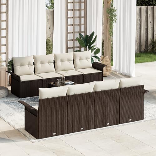 EMYRLXQW Outdoor-Sitzgruppe, Outdoor-Sofas, 9-teiliges Gartensofa-Set mit Kissen, braunes Polyrattan von EMYRLXQW