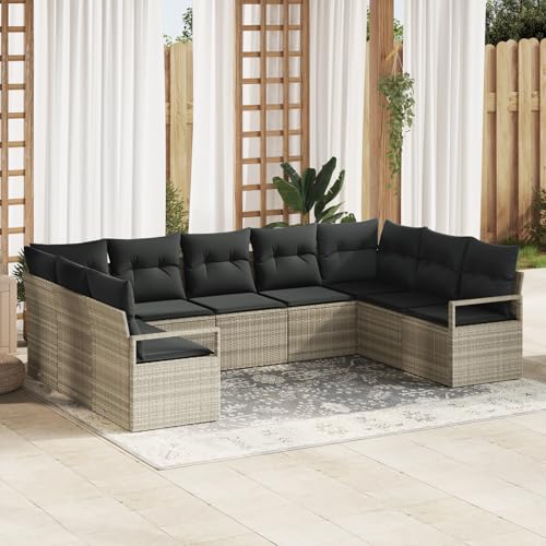 EMYRLXQW Outdoor-Sitzgruppe, Outdoor-Sofas, 9-teiliges Gartensofa-Set mit Kissen, hellgrau, Polyrattan EMYRLXQW Outdoor-Sitzgruppe, Outdoor-Sofas, 9-teiliges Gartensofa-Set mit Kissen, hellgrau, Polyrattan von EMYRLXQW