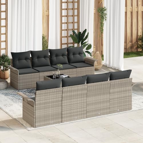 EMYRLXQW Outdoor-Sitzgruppe, Outdoor-Sofas, 9-teiliges Gartensofa-Set mit Kissen, hellgrau, Polyrattan EMYRLXQW Outdoor-Sitzgruppe, Outdoor-Sofas, 9-teiliges Gartensofa-Set mit Kissen, hellgrau, Polyrattan von EMYRLXQW