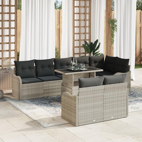 EMYRLXQW Outdoor-Sitzgruppe, Outdoor-Sofas, 9-teiliges Gartensofa-Set mit Kissen, hellgrau, Polyrattan von EMYRLXQW