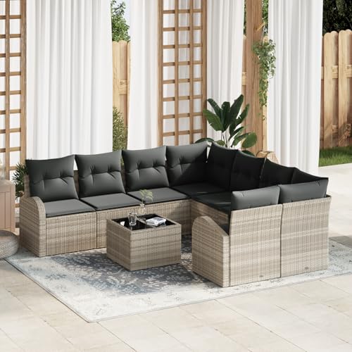 EMYRLXQW Outdoor-Sitzgruppe, Outdoor-Sofas, 9-teiliges Gartensofa-Set mit Kissen, hellgrau, Polyrattan EMYRLXQW Outdoor-Sitzgruppe, Outdoor-Sofas, 9-teiliges Gartensofa-Set mit Kissen, hellgrau, Polyrattan von EMYRLXQW