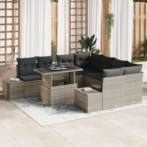 EMYRLXQW Outdoor-Sitzgruppe, Outdoor-Sofas, 9-teiliges Gartensofa-Set mit Kissen, hellgrau, Polyrattan EMYRLXQW Outdoor-Sitzgruppe, Outdoor-Sofas, 9-teiliges Gartensofa-Set mit Kissen, hellgrau, Polyrattan von EMYRLXQW