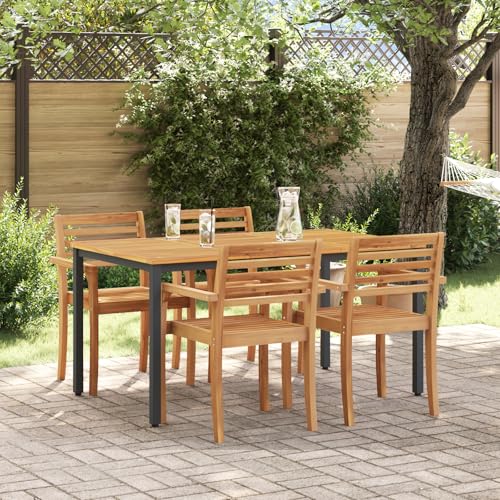 EMYRLXQW Outdoor Tisch Gartentisch 150x90x75cm Akazienholz massiv und Metall von EMYRLXQW